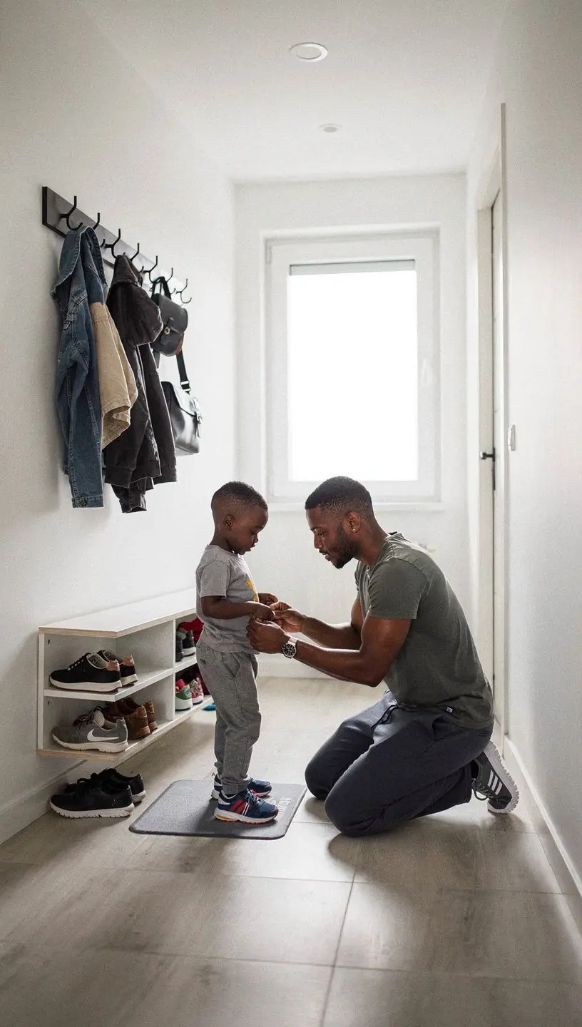 Гостиная с уютными элементами декора и функциональными стеллажами.